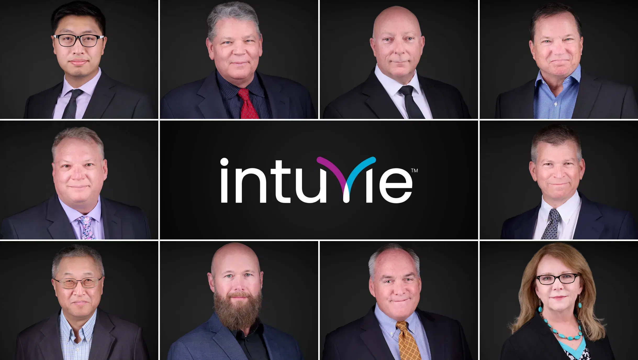Team headshots of 10 Intuvie staff in Natick, MA, one consistent look across the team, by Damon Bates Photography