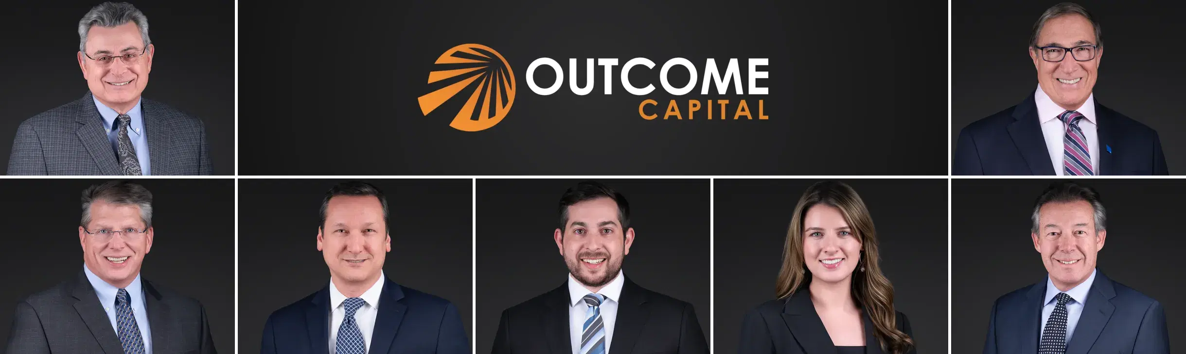 Team headshots of 7 Outcome Capital staff in Boston, MA, one consistent look across the team, by Damon Bates Photography